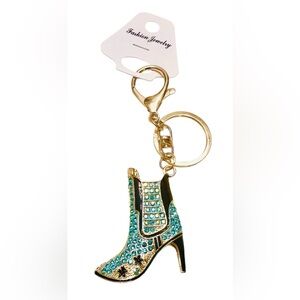 Elegant Gold-Toned and Blue/Green Boot Keychain